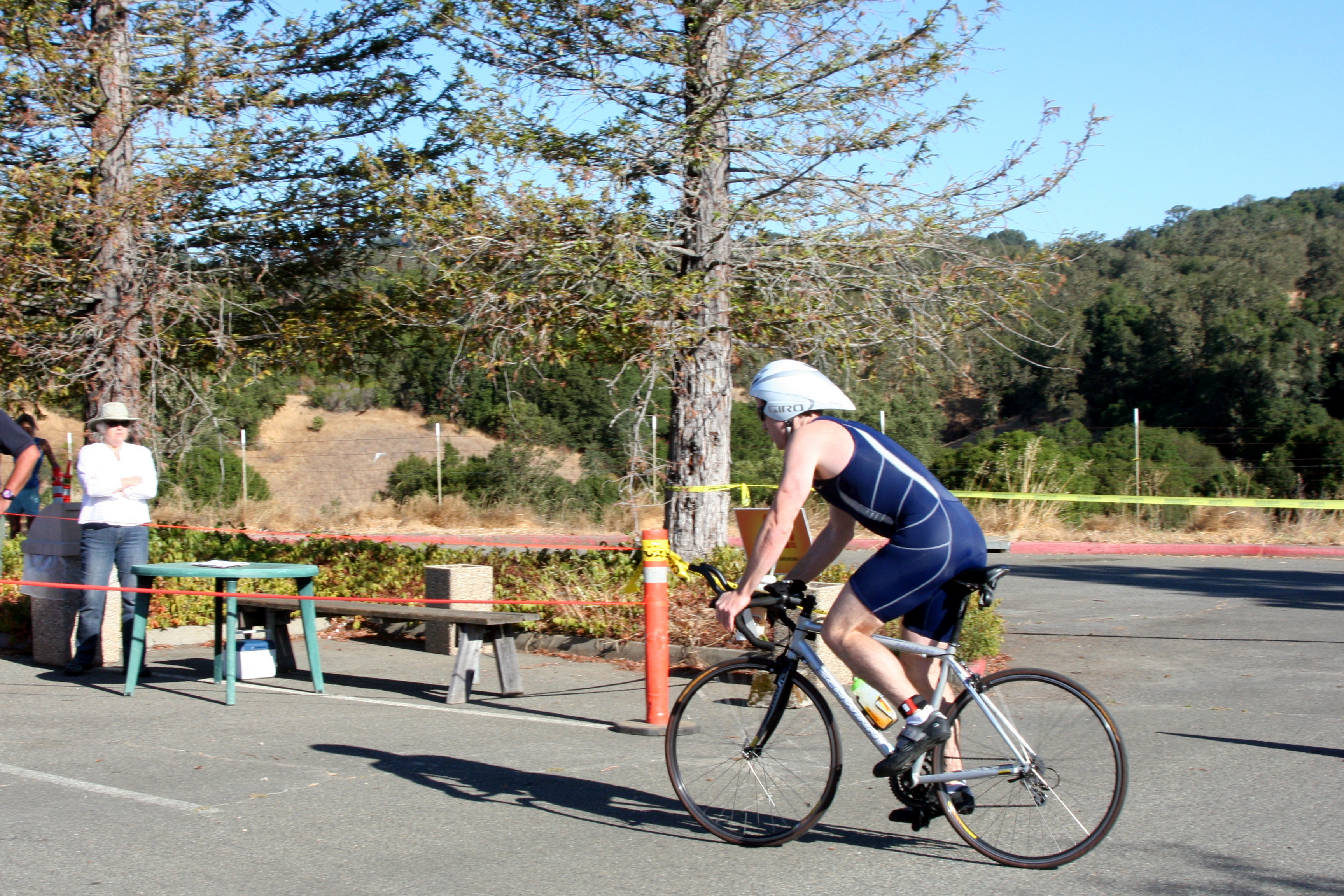 Arriving after a blistering bike