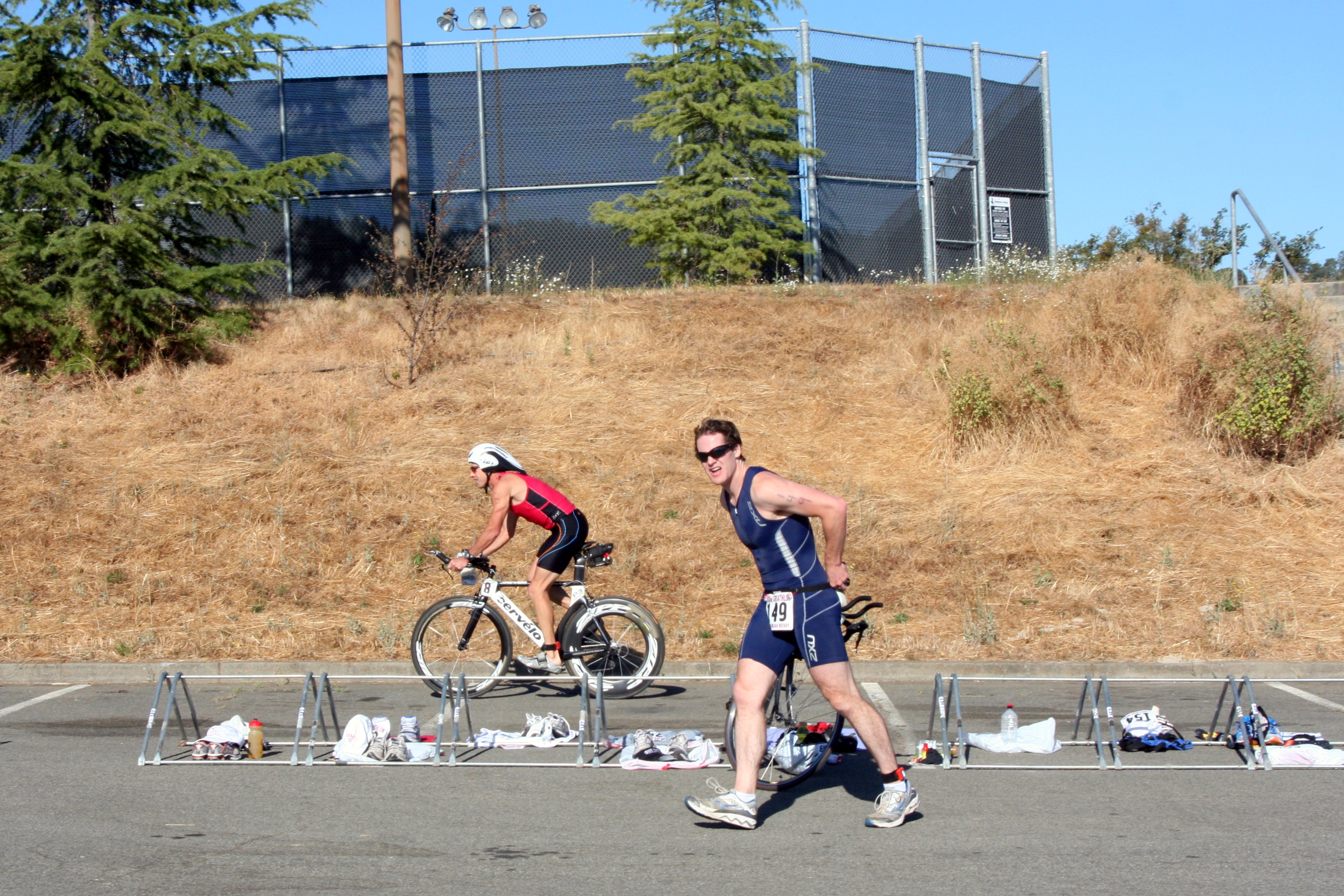 Heading out on the run; yes, I beat that guy on the P3