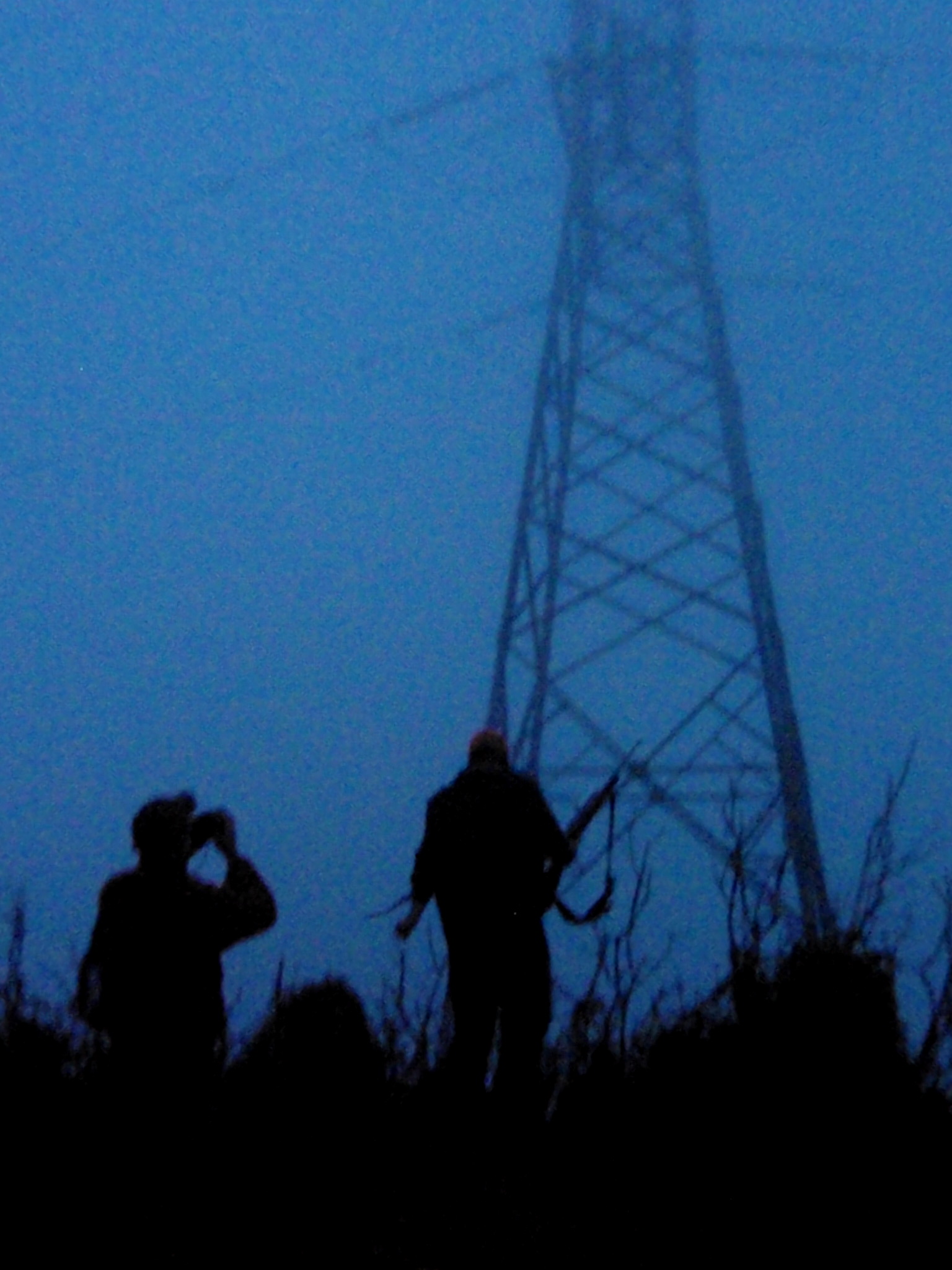 Powerline tower in the morning fog