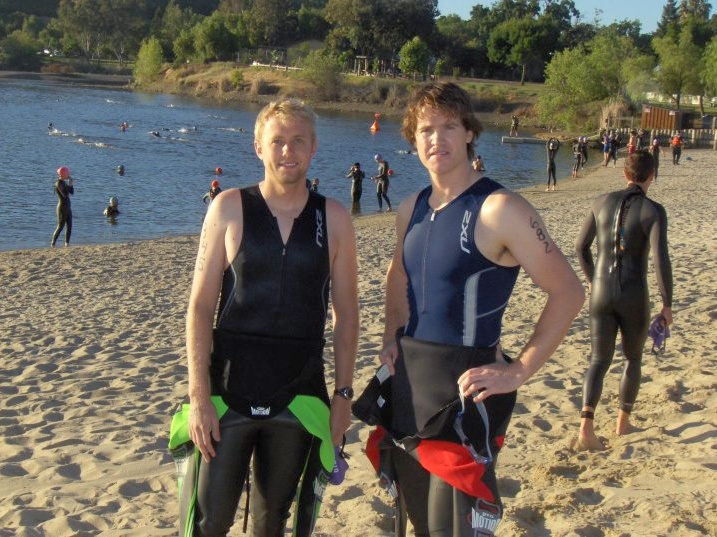 William and Brad prep for the swim