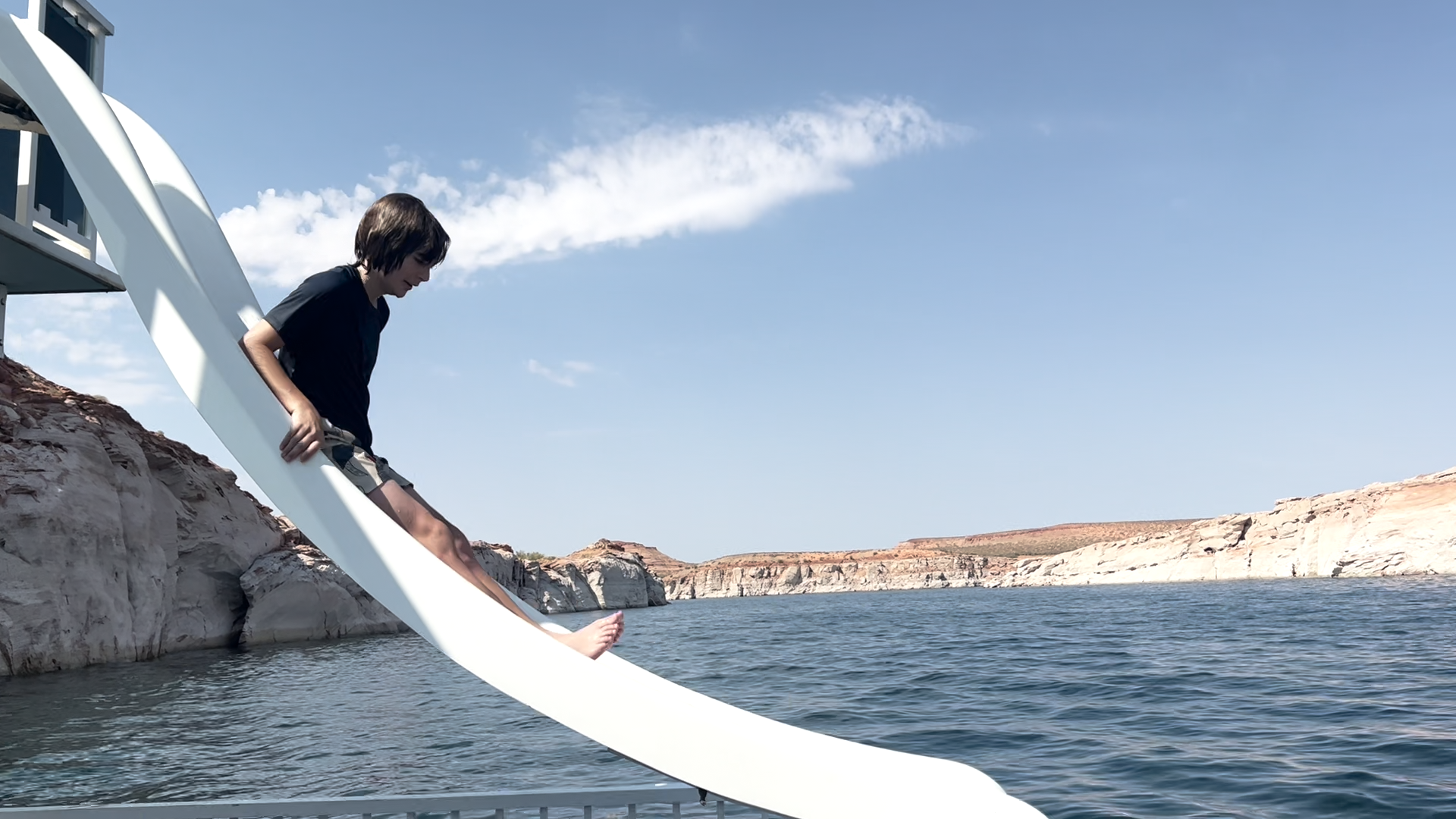 Charlie on the waterslide