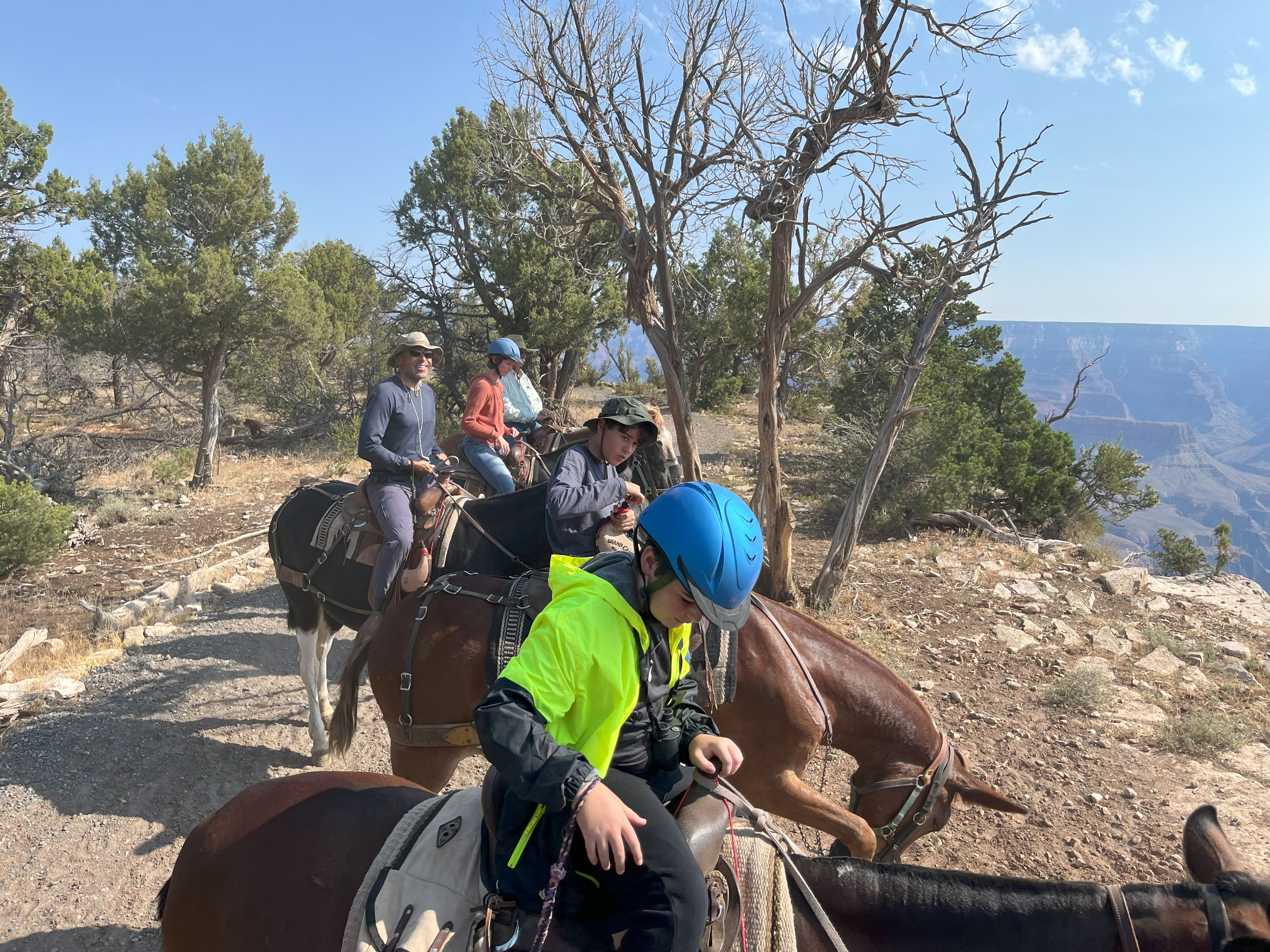 Miles, Orion, Ed, and Beth on mules
