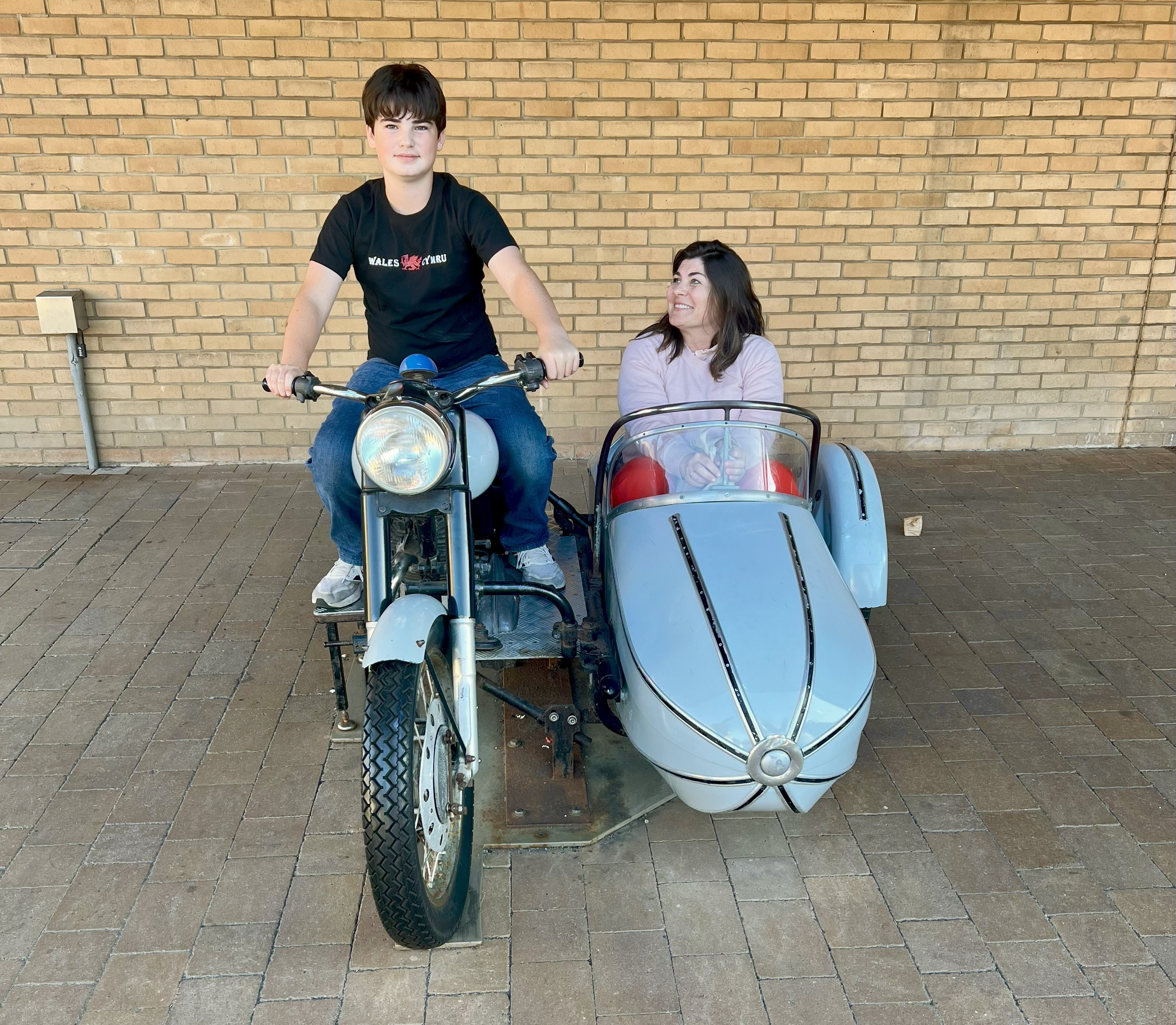 Miles and Sara on motorcycle